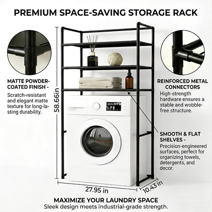 3-Tier Over Washer Shelf, Rustproof Metal Rack, Adjustable Storage for Laundry,Bathroom,Balcony(Black)