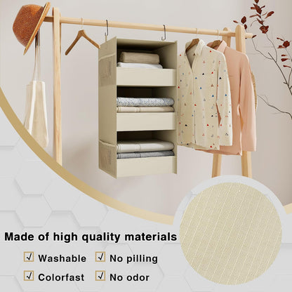 3-Shelf Hanging Closet Organizer, Washable Foldable Storage, Dark Gray | Front lip keeps items secure; side pockets add room; Oxford fabric handles towels, shirts, baby items, dorms, RVs or travel.