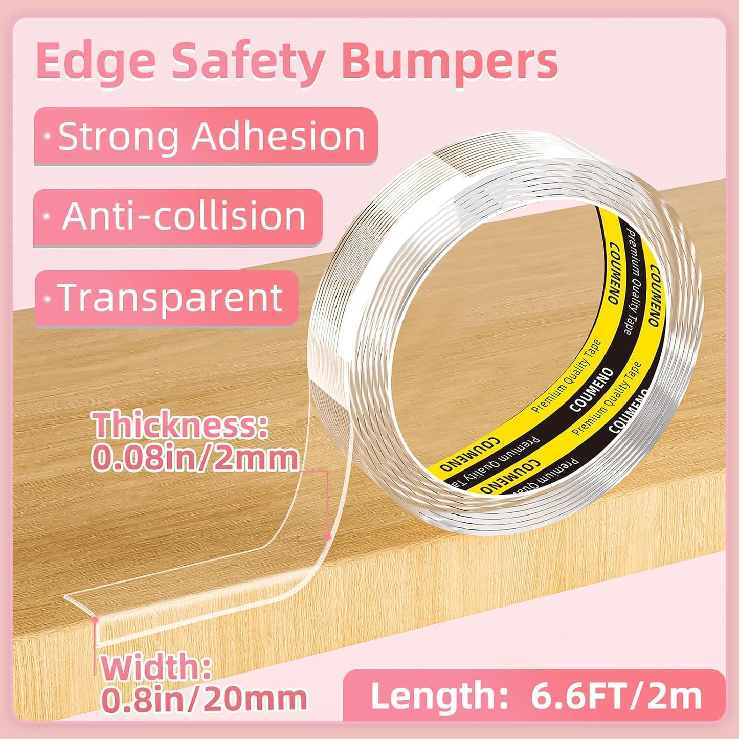 Clear Edge Protector & Corner Protectors, 0.8in（W x 6.6FT(L), Baby Proof Corner Guards for Sharp Edges, Safety Bumper Strip for Furniture, Drawers, Tables & Cabinets