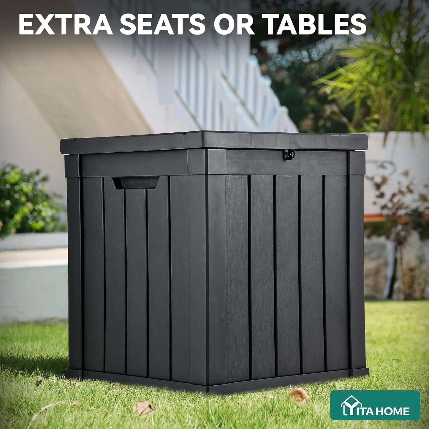 YITAHOME 31 Gallon Outdoor Storage Deck Box | Waterproof Resin Package Delivery and Storage Box with Lockable Lid for Patio Furniture Cushions, Pool Accessories, Garden