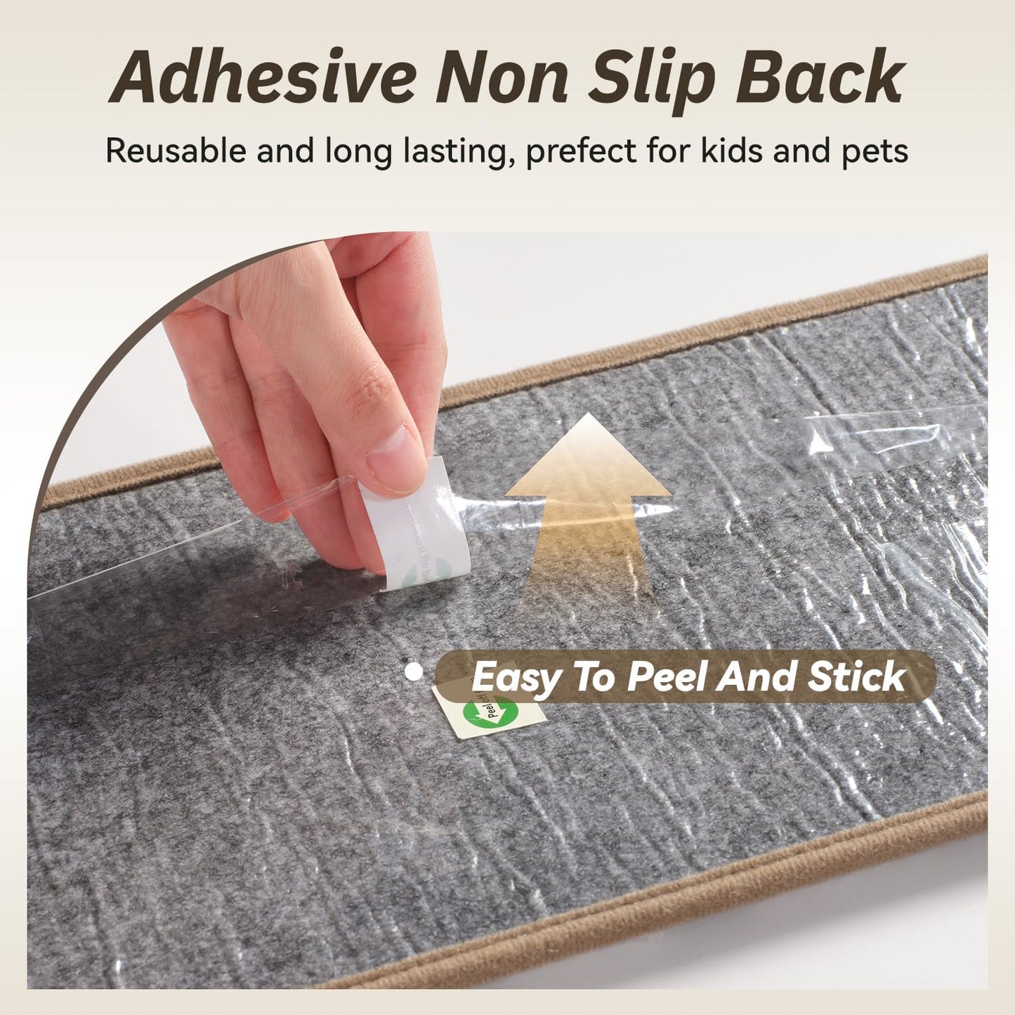 PADOOR Stair Treads Non Slip 15 PCS, 3D Peel and Stick Stair Treads for Wooden Steps Indoor, Residue-Free Adhesive Stair Runner for Kids, Elders & Pets, Washable Carpet for Stairs,8"x30",Brown