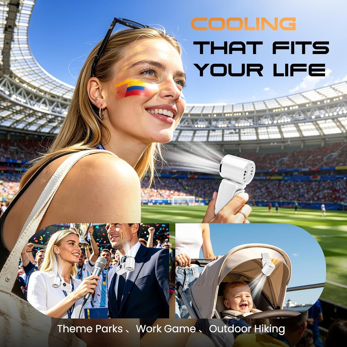 Portable Clip-On Mini Fan 180° Rotating 3000mAh 5-speed | Handheld Mini Fan with LED Display, 14500 RPM Rechargeable Stroller Fan for Travel, Camping, Game day & Office