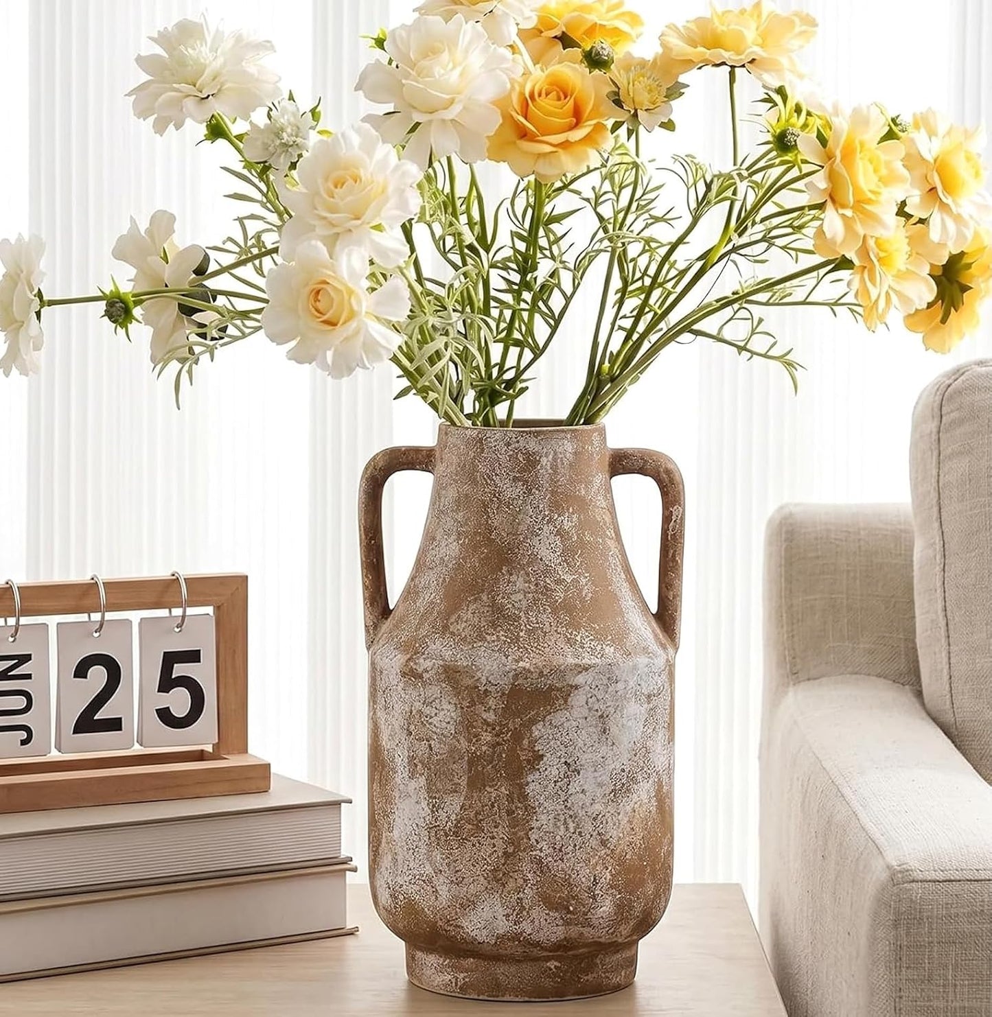 CUCUMI Ceramic Vase Set of 5, Home Decor Farmhouse Décor Handmade Pottery Vases for Pampas Grass, Dried Fresh Flowers, Table, Living Room, Kitchen, Shelf, Entryway Mantel Neutral Tones