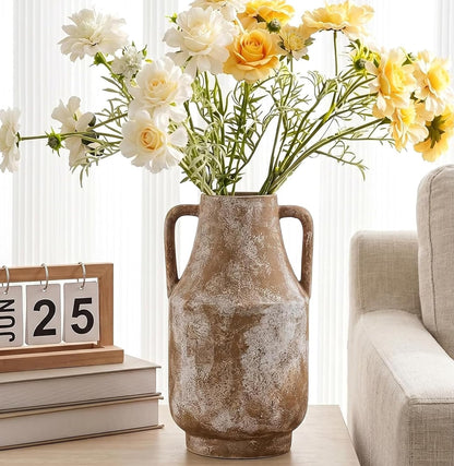 CUCUMI Ceramic Vase Set of 5, Home Decor Farmhouse Décor Handmade Pottery Vases for Pampas Grass, Dried Fresh Flowers, Table, Living Room, Kitchen, Shelf, Entryway Mantel Neutral Tones