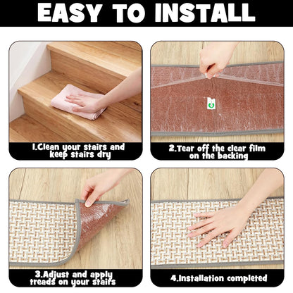 Dunzy 15 Pack Neutral Stair Treads for Wooden Step Self-adhesive Woven Stair Treads Indoor 8x30'' Non-slip Step Carpet Machine Washable Runner Safety Rug Mat for Carpet Elders Pets(Black Coffee Color)