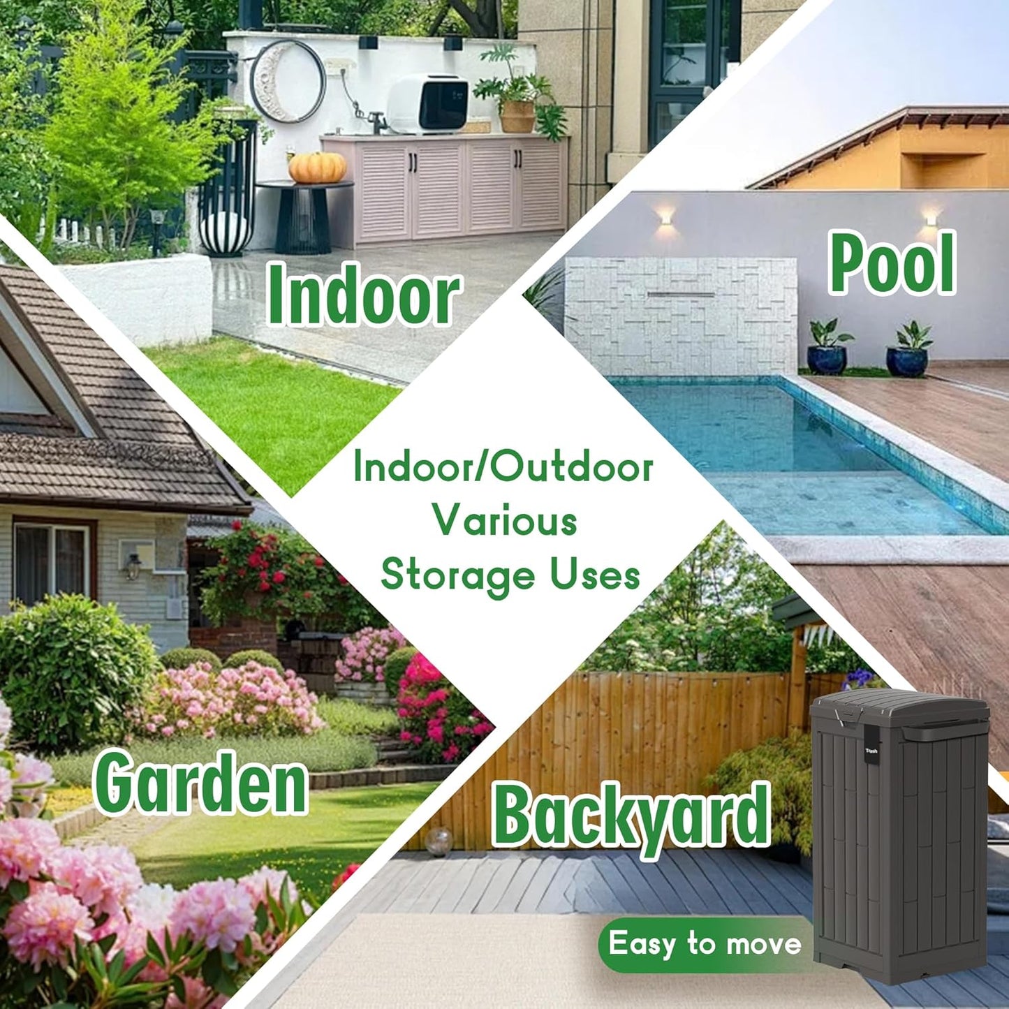 Outdoor Storage Box, 60 Gallon Waterproof Deck Box, Lockable Storage Container, Built-in Reinforcing Metal Rod Outside Resin Bin for Patio, Garden, Poolside and Garage