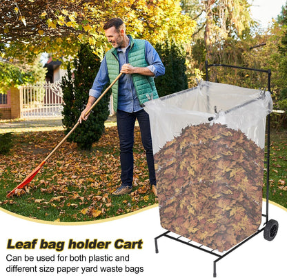Portable Trash Bag Holder with Wheel, Adjustable 30-45 Gallon Outdoor Leaf Bag Stand, Durable Trash Bag Rack, for Yard, Lawn Cleanup, Gardening, Camping & Parties