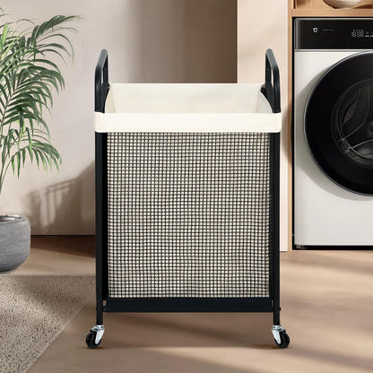 STO STO Laundry Hamper 3 Section, 120L Rolling Laundry Sorter Cart with Removable and Washable Liner Bag, Clothes Hamper with Wheels and Metal Handle for Laundry Room and Bedroom