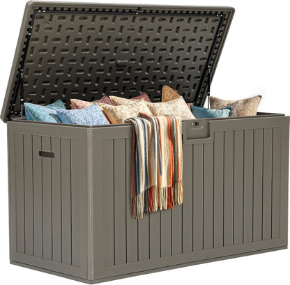YITAHOME 95 Gallon Outdoor Storage Deck Box | Waterproof Resin Deck Box w/Handles, Lockable Outdside Deck Box for Patio Furniture, Garden Tools, Lockable & UV