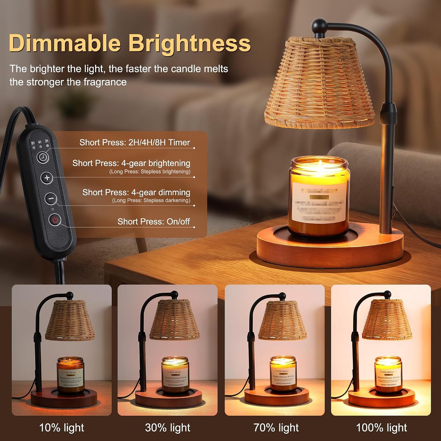 Candle Warmer Lamp with Timer Dimmer, Crystal Candle Lamp Birthday Gifts for Women, Mom, House Warming Gifts Wax Melt Warmer for Jar Candles with 2 Bulbs, Gold