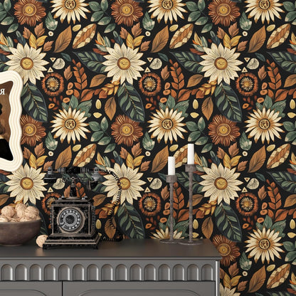 Blue Wallpaper Peel and Stick,Vintage Boho Floral Contact Paper 17.5" x 118", Retro Botanical Flower Wall Paper Self Adhesive Removable Waterproof for Walls Shelves Cabinet Table (Blue,Yellow, Green)