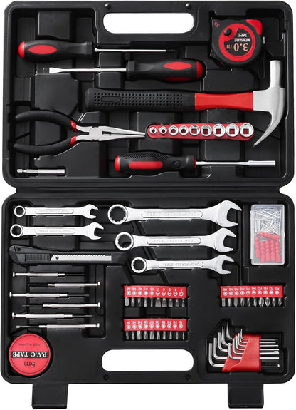 146-Piece Household Tool Kit - Perfect for Home Repair, Car Maintenance, DIY Projects - Complete Set w/Hammer, Screwdrivers, Pliers, Wrench with Storage ToolBox - Ideal Gift