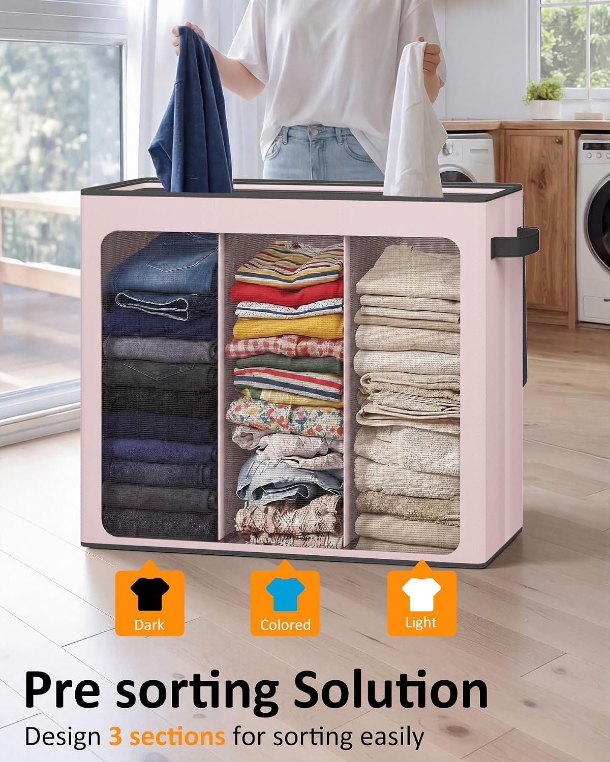 Optish 180L Laundry Hamper 3 Section, Large Laundry Hamper with Lid, Dirty Clothes Hampers with 3 Inner Bags, Laundry Basket Organizer for Laundry, Bedroom, Bathroom, Hamper 3 Compartment, Black