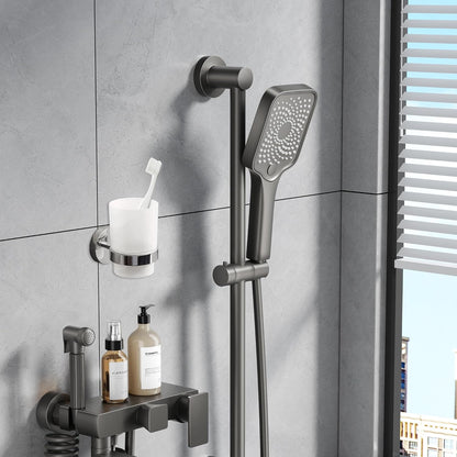 Bathroom Toothbrush Holders Set - Wall Mounted Tooth Brush Holder with Glass Toothpaste Cup, Stainless Steel Toothbrush Caddy Storage for Kids & Adult (Single)