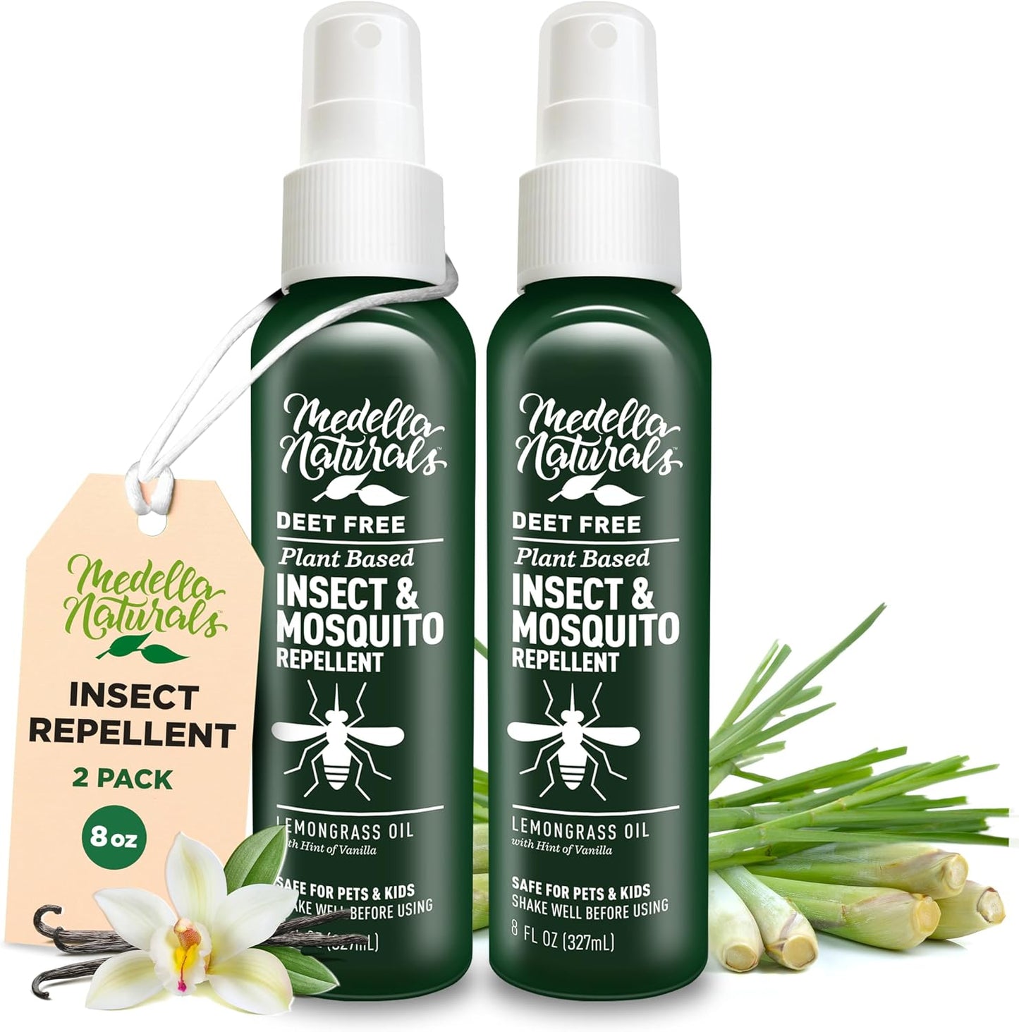 Deet-Free Insect & Mosquito Repellent – Nice Smelling, Pack of 2 (4 oz) | Insect Repellent with Lemongrass Oil Safe for Pets and Kids – Bug Spray Against Mosquitoes, Gnats, Black Flies, and No-See-um