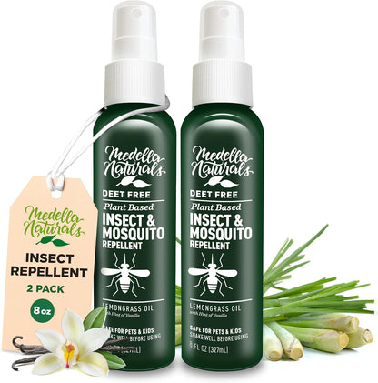 Deet-Free Insect & Mosquito Repellent – Nice Smelling, Pack of 2 (4 oz) | Insect Repellent with Lemongrass Oil Safe for Pets and Kids – Bug Spray Against Mosquitoes, Gnats, Black Flies, and No-See-um