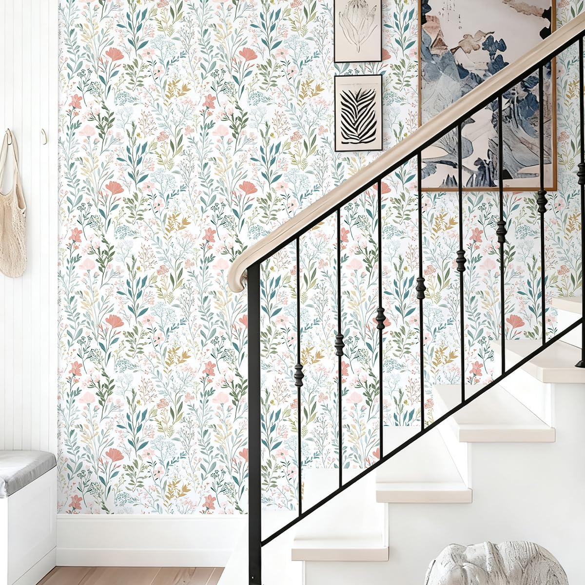 Froluya Floral Peel and Stick Wallpaper Boho Floral Contact Paper 16.9" x 118.1" Modern Wildflower Self Adhesive Wallpaper for Bathroom Flower Decorative Removable Wall Paper for Bedroom Cabinets