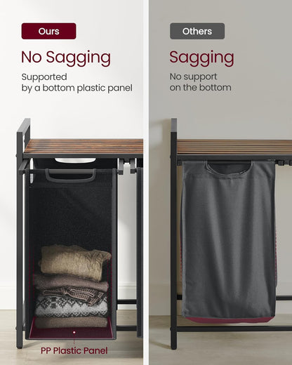 VASAGLE Laundry Hamper, Laundry Basket Sorter with 3 Pull-Out and Removable Bags, Shelf, Metal Frame, 3 x 10.6 Gallons (40 L), 36.4 x 13 x 28.4 Inches, Cappuccino Beige and Natural Beige UBLH301LH01