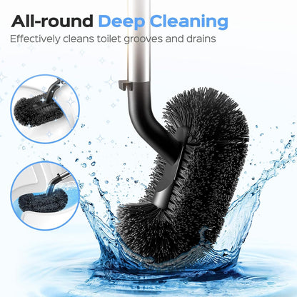 HAMITOR Toilet Plunger and Brush Set: 2 in 1 Stainless Steel Rustproof Combo with Deep Cleaning Curved Bristles - Heavy Duty Toilet Unclogging for Family Bathroom - Compact Apartment Accessories