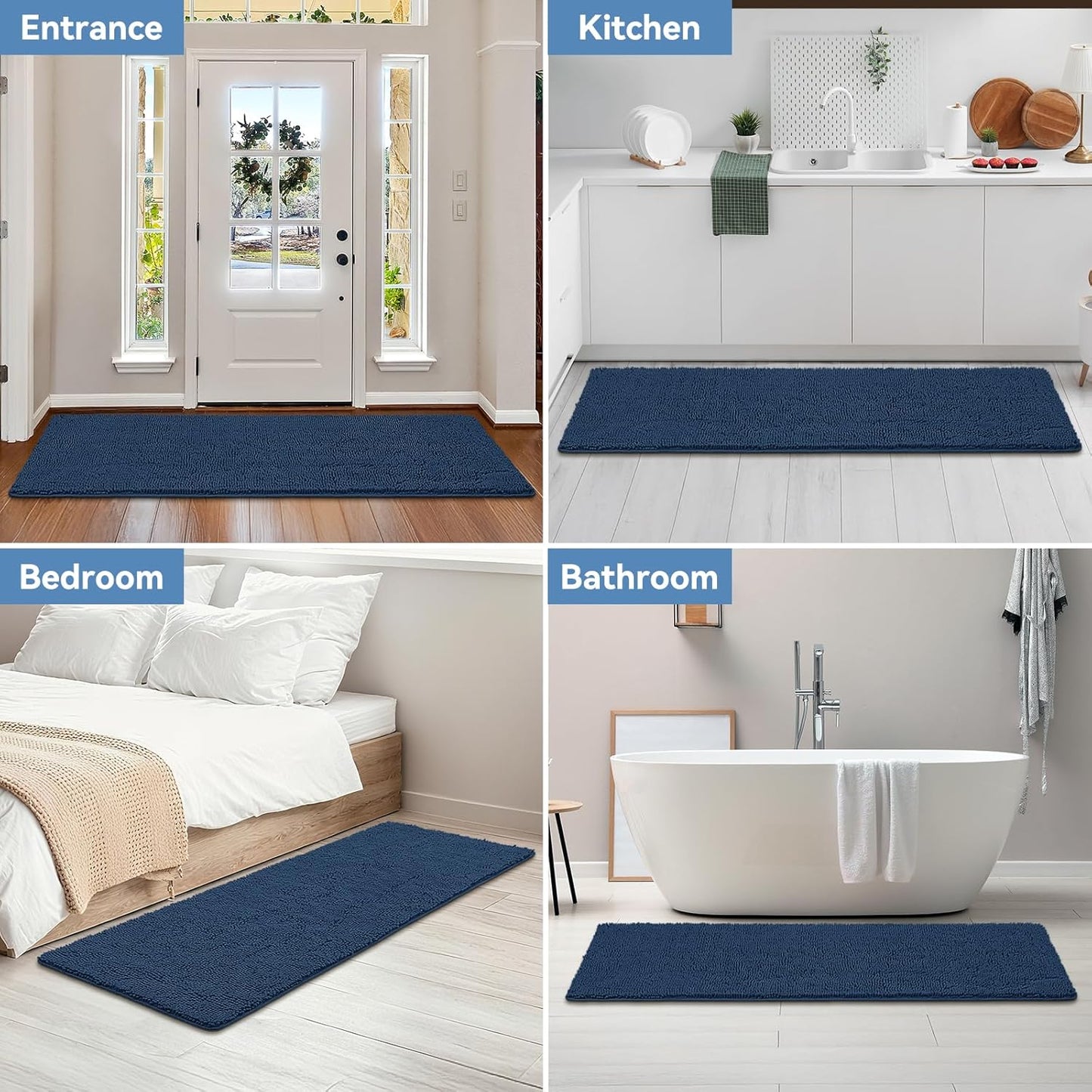 Bcoimo Bathroom Rugs 24x17, Bath Mats for Bathroom Non Slip with Rubber Backing,High Absorbent Microfiber Bath Rugs Quick Drying, Machine Washable, Durable Decor
