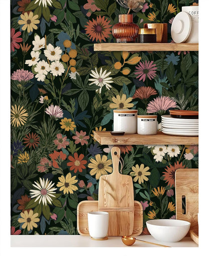 Wallpaper Peel and Stick Boho Wall Paper Removable Waterproof Green Floral Contact Paper for Bedroom, Bathroom,Bathroom, Home Wall 17.3" x 118"