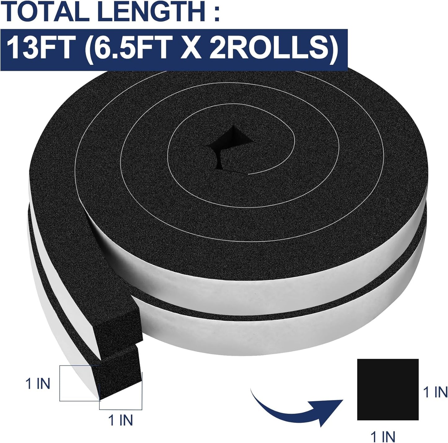 66Ft Foam Tapes Self Adhesive Foam Seal Strips 1/2In x 1/8In x 33.1Ft Each Roll Weatherstrips High Resilience Weather Stripping Door Seals for Door Soundproofing, Window Insulation (2R, White)
