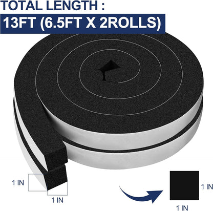 66Ft Foam Tapes Self Adhesive Foam Seal Strips 1/2In x 1/8In x 33.1Ft Each Roll Weatherstrips High Resilience Weather Stripping Door Seals for Door Soundproofing, Window Insulation (2R, White)