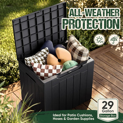 Devoko 100 Gallon Waterproof Large Resin Deck Box Indoor Outdoor Lockable Storage Container for Patio Furniture Cushions Garden Tools (100 Gallon, Black)