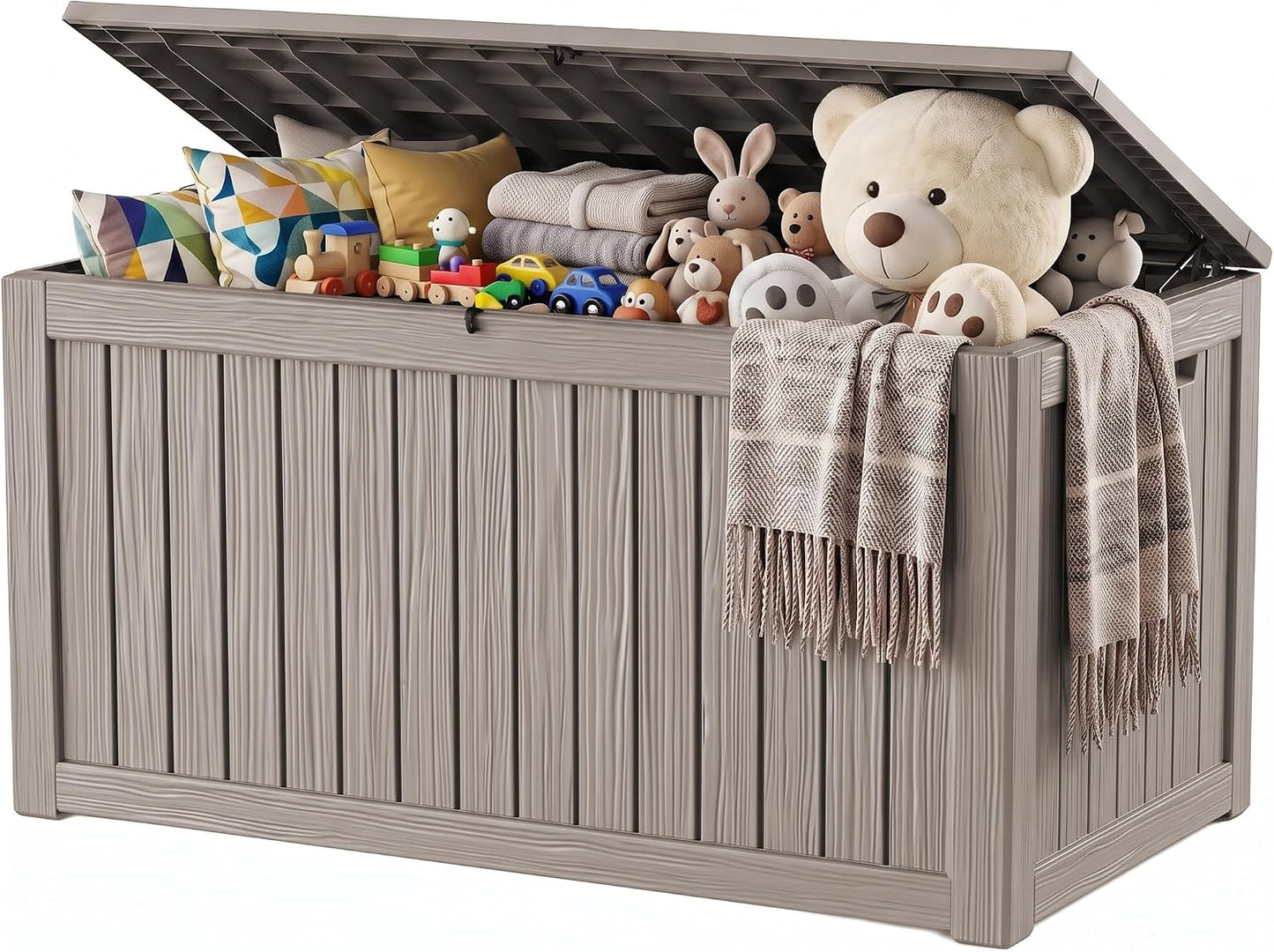 Outdoor Storage Box,38 Gallon Resin Deck Box,Waterproof & UV Resistant Lockable Package Delivery Bin,Toy Cabinet for Indoor & Outdoor