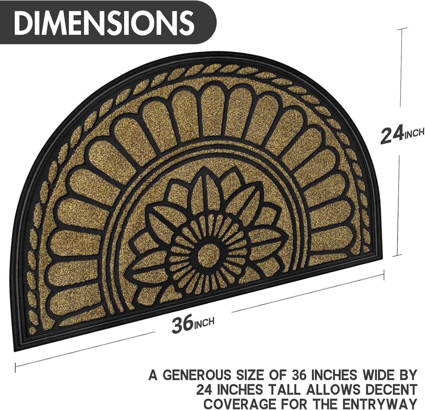 Mibao Front Door Mat Indoor Outdoor Entrance, Semicircular Entrance Mat, Half Round Waterproo Non-Slip Durable Rubber Door Mats, Low Profile Heavy Duty Doormat for Garage, Patio, 30" x 18", Yellow