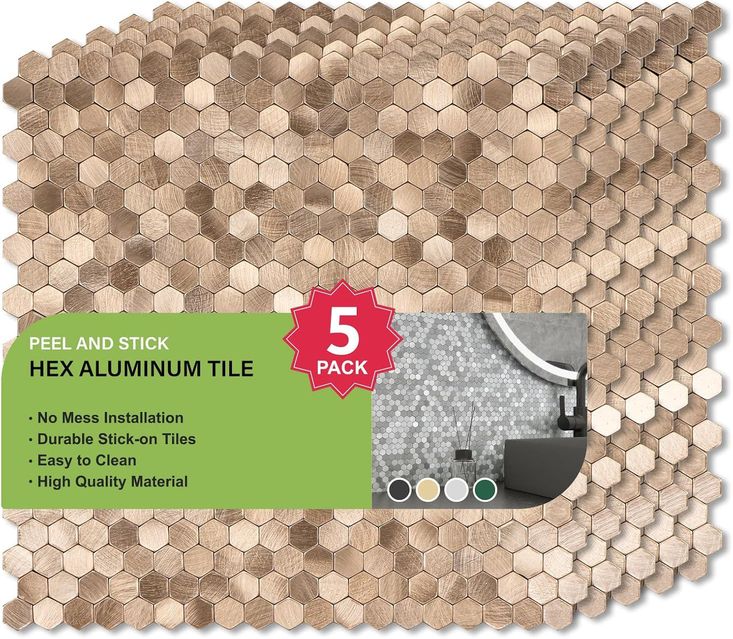 Peel and Stick Subway Backsplash Tiles, 5 Pack, 12 x 12 in, Almond | extra thick 3D wall panels, heat and water resistant wall panels, easy DIY kitchen, bathroom, laundry, fireplace wall décor