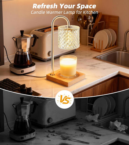 TigQiang Candle Warmer Lamp with Timer Dimmer, Birthday Gifts for Women Mom, House Warming Gifts, Elegant New Home Decor, Wax Warmer for Jar Candles, Heater Lamp for Scented Wax, Clear Glass