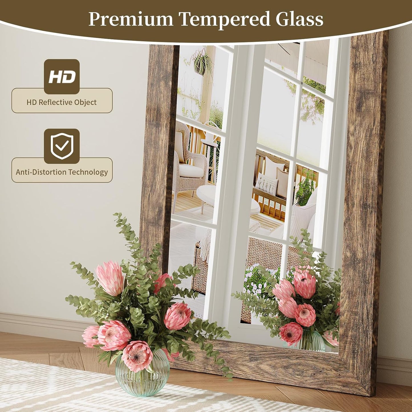 Syndra Modern Full Length Mirror Wood Frame, 65x24'' Large Floor Mirror with HD Tempered Glass & Wall Mount, Rectangular Standing Mirror for Bedroom, Living Room, Entryway, Farmhouse(Grey White Oak)