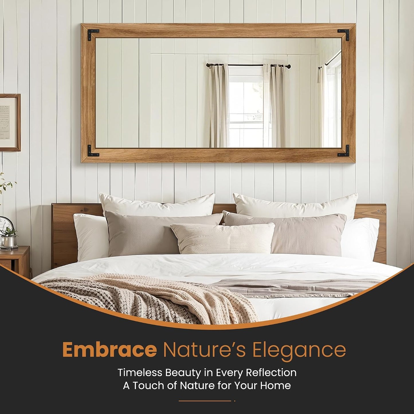 TRAHOME Full Length Mirror with Wooden Frame, 56"X22" Solid Wood Standing Floor Mirror for Farmhouse, Bathroom, Bedroom Decor, Hanging or Leaning Wall-Mounted