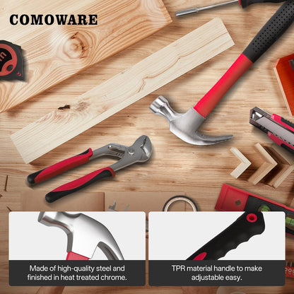COMOWARE 218 Pcs Tool Set, Basic Tool Kit for Home, Socket Set, Combination Wrench, Screwdriver Bit Set, Rv Tool Set with Storage Tool Bag, Red, Gift for Dad