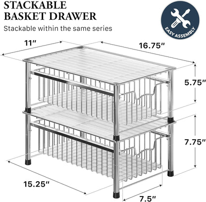 Simple Houseware Stackable 2 Tier Sliding Basket Organizer Drawer, Chrome