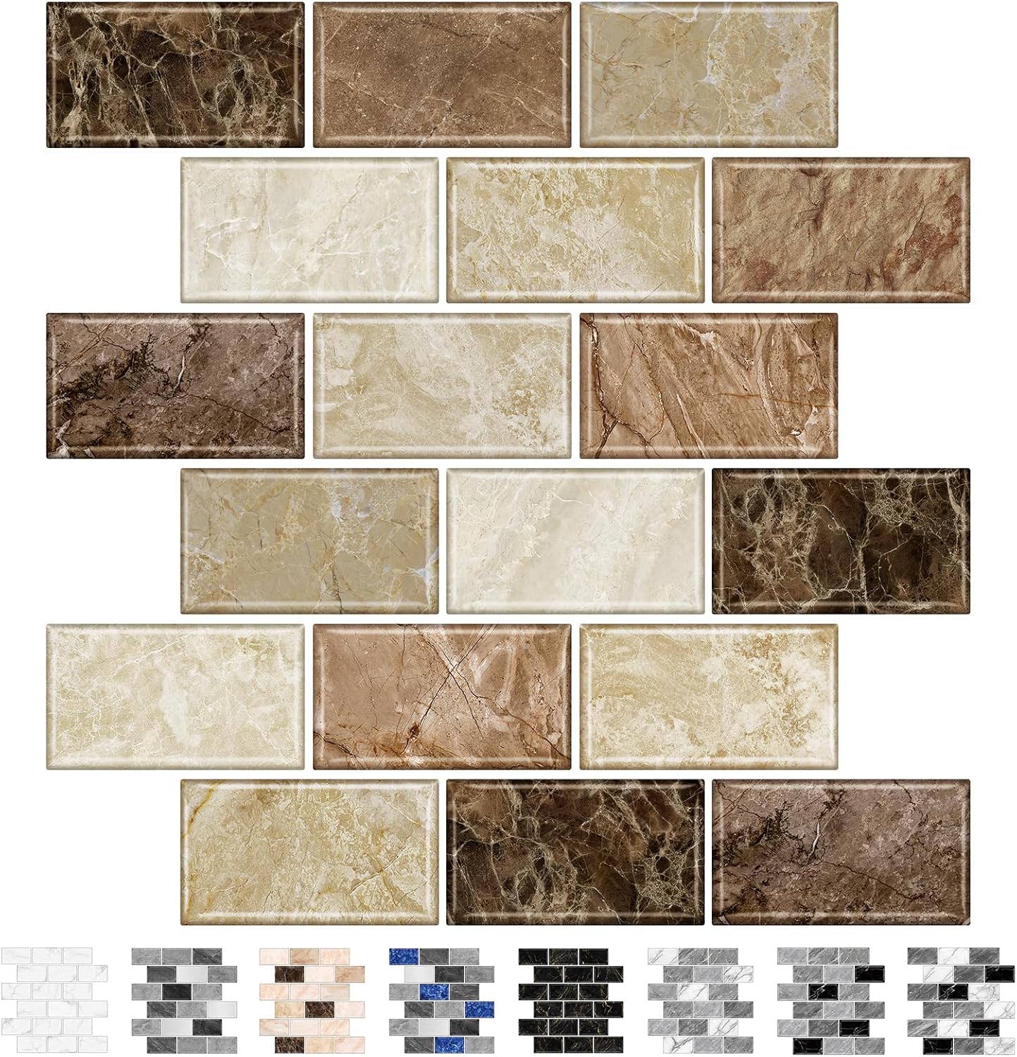 URCOLOR 10-Sheet Subway Tile Peel and Stick Backsplash for Kitchen,12"x12" Self Adhesive Wall Tiles Sticker on Back Splashes for Bathroom Gray Marble Design
