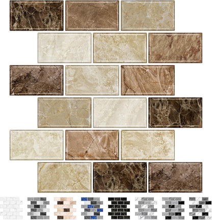 URCOLOR 10-Sheet Subway Tile Peel and Stick Backsplash for Kitchen,12"x12" Self Adhesive Wall Tiles Sticker on Back Splashes for Bathroom Gray Marble Design