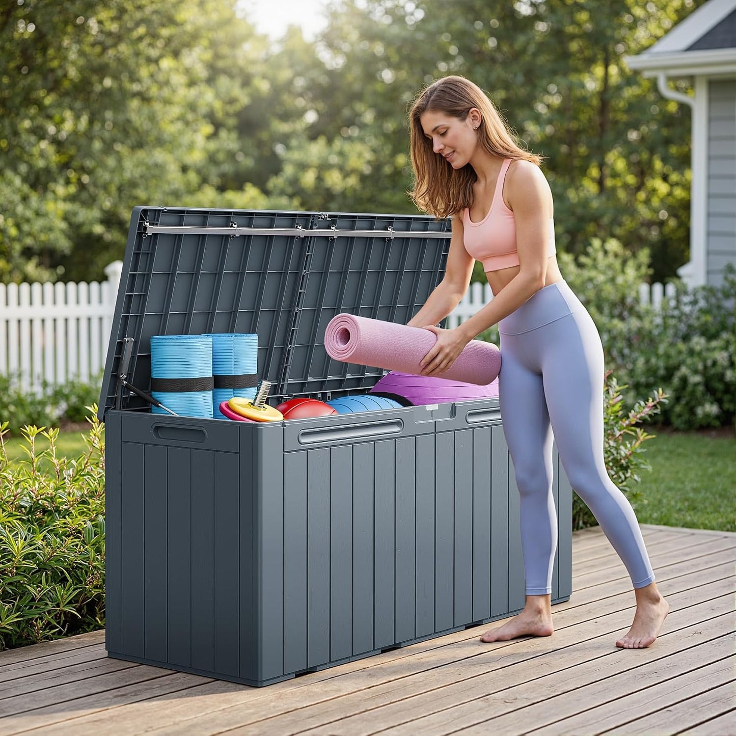 Greesum 110 Gallon Outdoor Storage Box with Lockable Lid, All-Weather for Patio Furniture, Pool Supplies & Garden Tools, Waterproof, UV-Resistant Large Deck Box, Dark Black