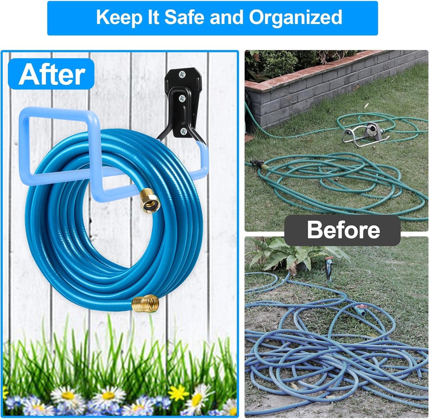PeoMev 2pcs Heavy Duty Hose Hanger Garden Hose Storage Black Water Hose Holders for Outside Wall Mount Garden Hose Reel Hose Stand