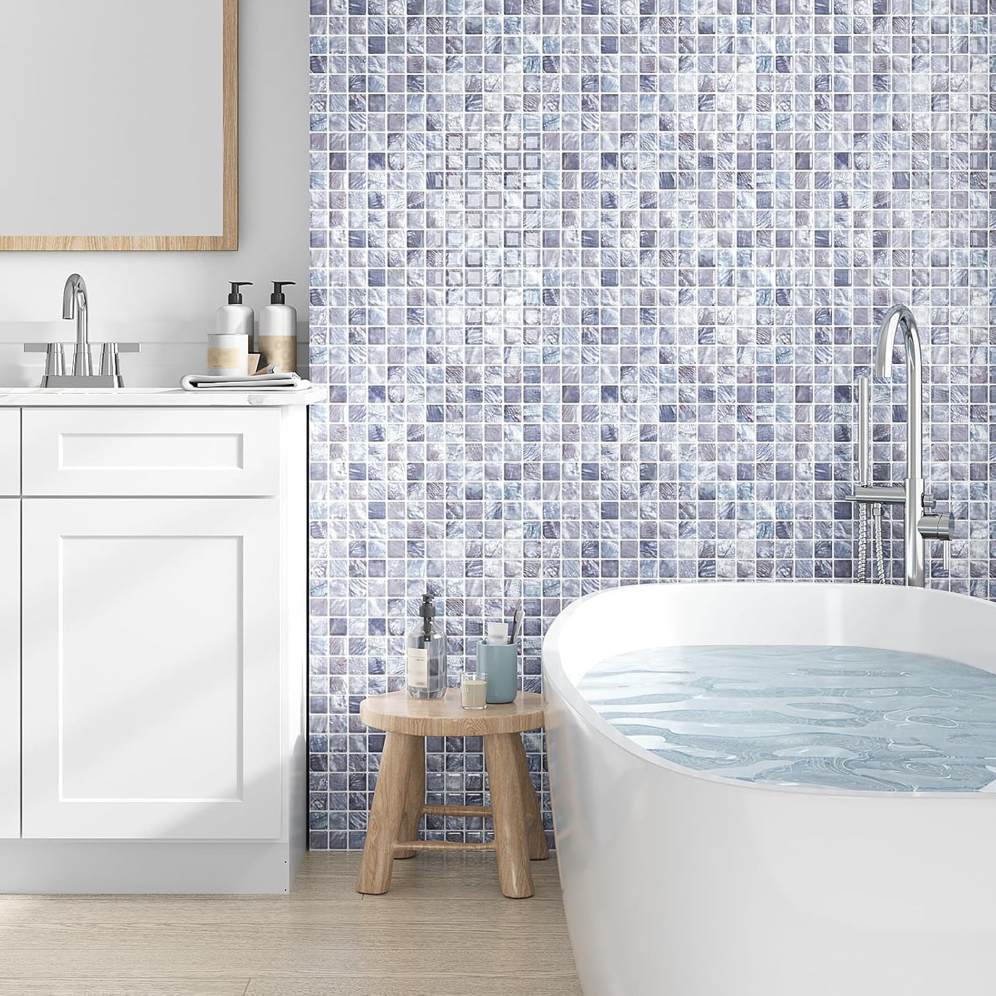 VEELIKE Cream Beige Mosaic Peel and Stick Backsplash for Kitchen Backsplash Tiles Peel and Stick Waterproof Wall Tile Stickers 12''x12'' 6 Sheet Removable Self Stick on Backsplash for Kitchen Bathroom