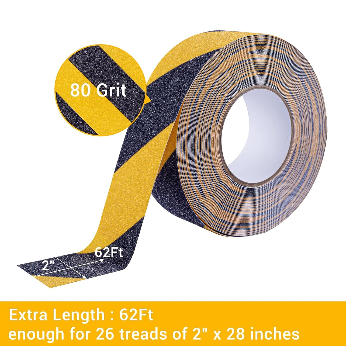 Anti Slip Tape, 4 Inch x 42 Ft Grip Tape for Stairs Outdoor/Indoor, Waterproof Non Skid Roll for Stair Treads Non Slip, High Traction Friction Abrasive Adhesive Stair Steps, Caution Yellow/Black