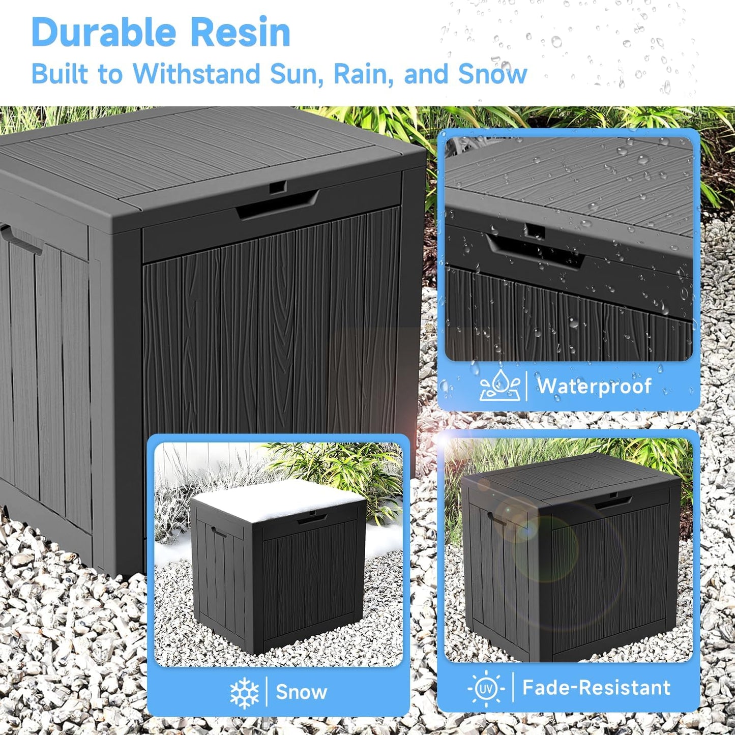 Package Delivery Box, Lockable Resin Outdoor Package, Waterproof Deck Box for Porches, Patios, Indoor & Outdoor Use (70 Gallon, Grey)