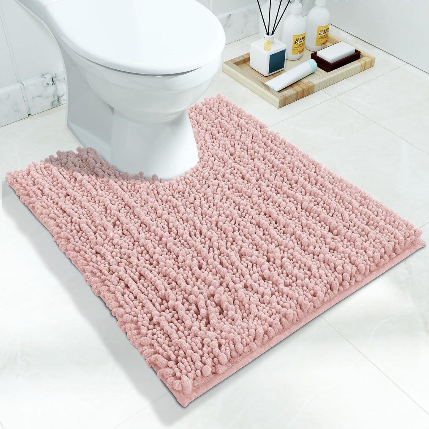 Yimobra Bathroom Rugs Non Slip Washable - Ultra Soft Absorbent Chenille Bath Mat, Quick Dry Shaggy Floor Carpet for Tub Shower, Gray Home Decor Accessories, 24x17 Inch