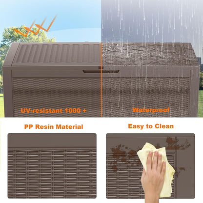 PatioZen 100 Gallon Resin Deck Box, Lockable Patio Outdoor Storage Box for Furniture, Garden Tools and Tools Storage, Waterproof Outside Storage Boxes - Black
