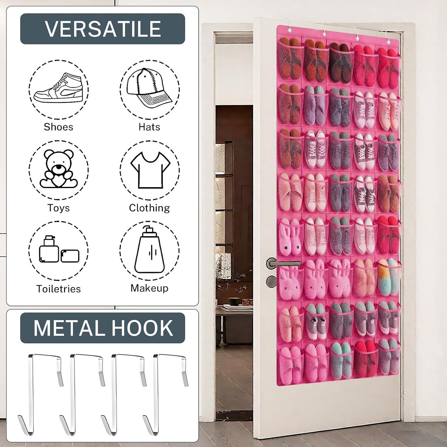 40 Large Mesh Pocket Over the Door Shoe Organizer,Hanging Shoe Rack for Door,Hualleko Shoes Organizer Hanger with Large Capacity, Shoes Storage Holder Sturdy Non-woven Fabric - Stores 20 Pairs (White)