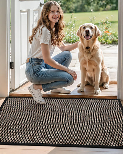DEXI Ultra Thin Entryway Indoor Door Mat 24x36, Non Slip Rubber Backing Inside Entry Mat, Low Profile Easy Clean Dirt Trapper Doormat for Inside Entrance Patio, Beige