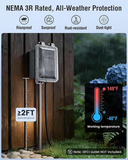 SURAIELEC Extra-Deep Outdoor Outlet Cover, 1-Gang, 4" Extra-Deep Receptacle Cover, NEMA 3R Weatherproof, Horizontal/Vertical Mount, Compatible with GFCI, Duplex Outlets & Switches, Black, 1-Pack