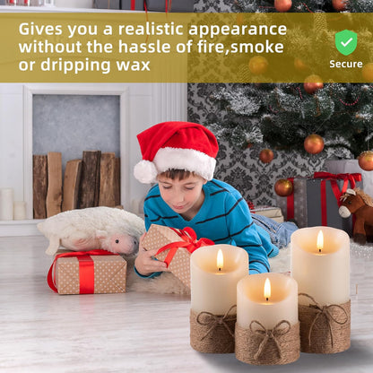 AKU TONPA Flameless Candles Battery Operated Pillar Real Wax Flickering Electric LED Candle Gift Sets with Remote Control Cycling 24 Hours Timer, Pack of 6 (3" D x 4" H, Ivory)