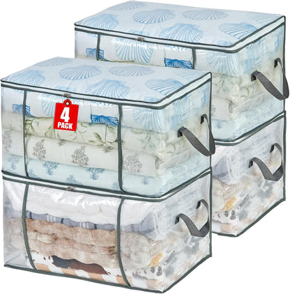 MKOKYD 80L Clear Large Storage Bag, Clothes Storage Containers for Organizing Closet, Bedroom, Underbed, Comforters, Clothing, Blankets, Pillow, Foldable Organizer with Sturdy Handle and Zippers (3)